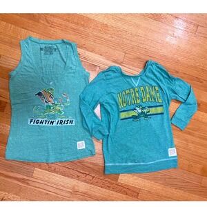 Lot of 2 Retro Brand Notre Dame Fighting Irish Graphic Tank Top & Shirt Set Sz m